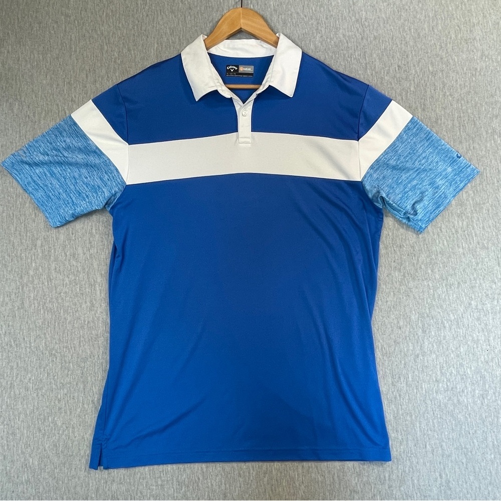 Callaway Golf Polo Shirt Men’s XL Blue White Opti-Dri Button